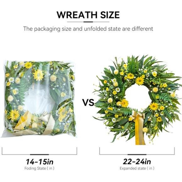 Spring Wreaths for Front Door 24 inch Spring Wreath with Vibrant Daisy and Bow - Picture 5 of 7